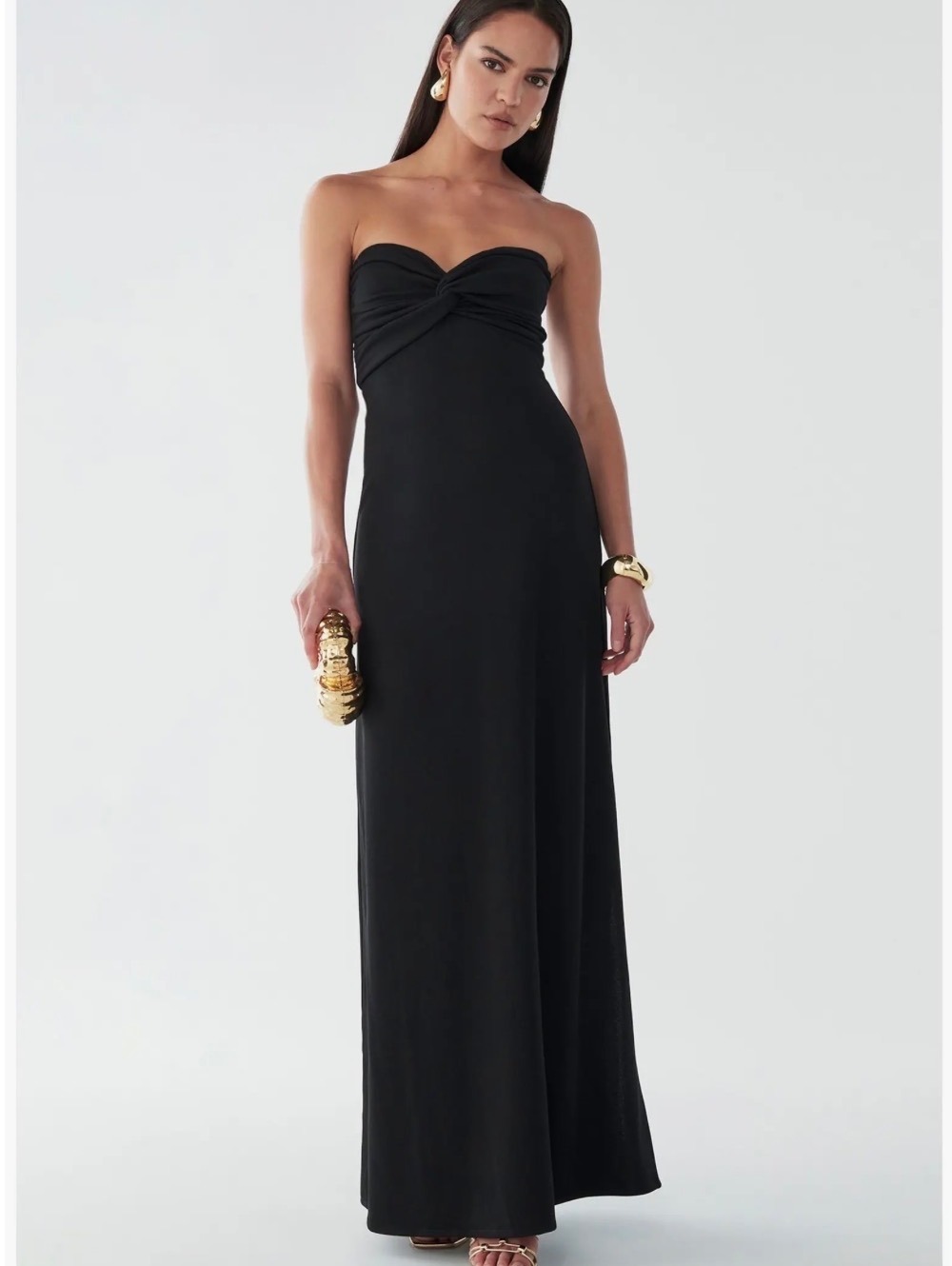 Saints & Secrets Black Strapless Twist Bust Maxi Dress Size Small